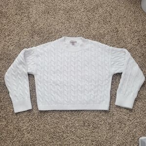 J. Crew Sweater 100% Cotton Cable Knit White Crew Neck Size Small